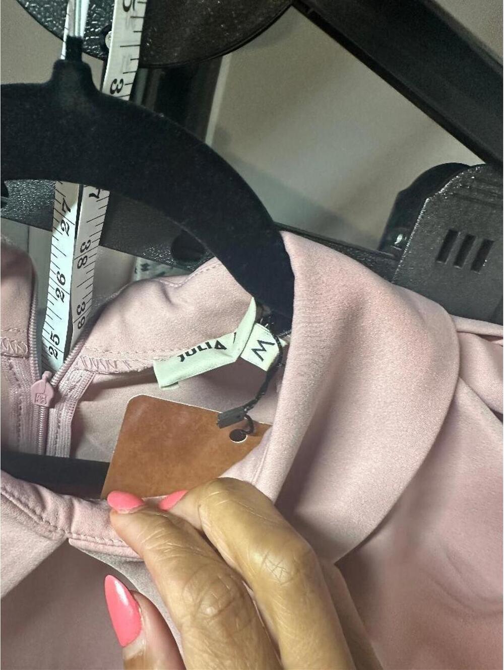 Julia Allert Blush Pink Puff Sleeve Midi Dress M Oversized Collar Minimalist - Picture 3 of 3
